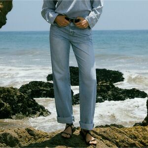 Reformation Preston Baggy High Rise Cuffed Straight Jeans